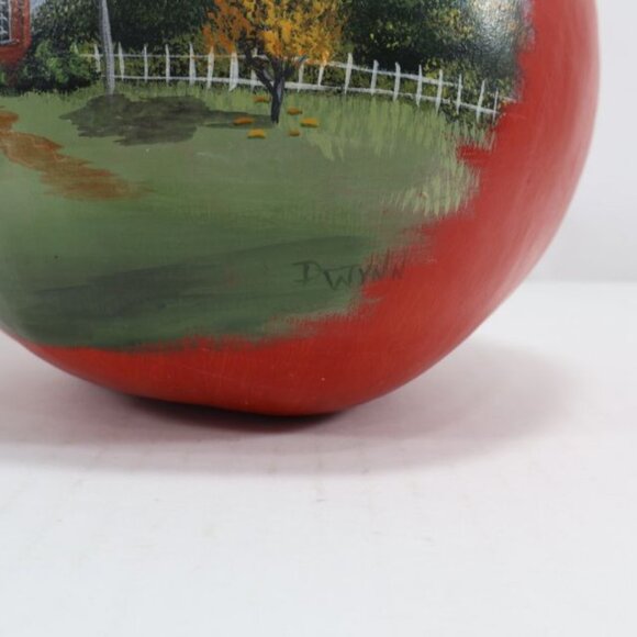 Hand Painted Pumpkin Apple Schoolhouse Scene Farmhouse Core Country Decor - Picture 4 of 10